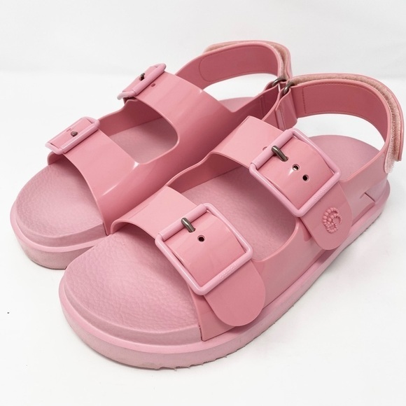 AUTHENTIC GUCCI DOUBLE GG LOGO PINK RUBBER PLATFORM DAD SANDALS SZ 38 or US 8 - Picture 4 of 11